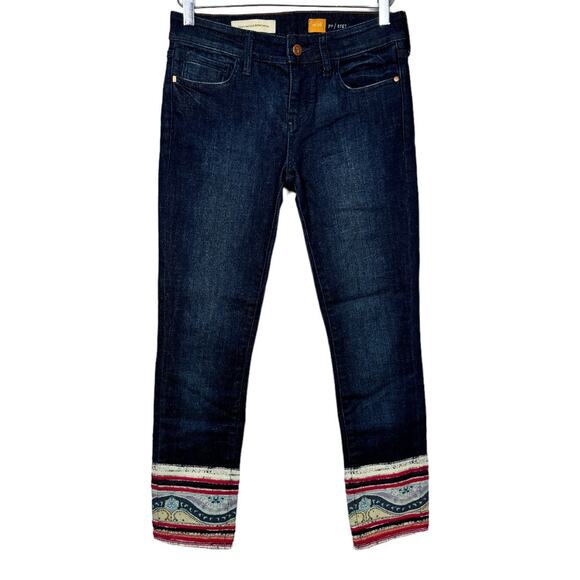 Anthropologie Pilcro Stet Embroidered Cuff Jeans 26 Straight Ankle Patchwork - Picture 1 of 8